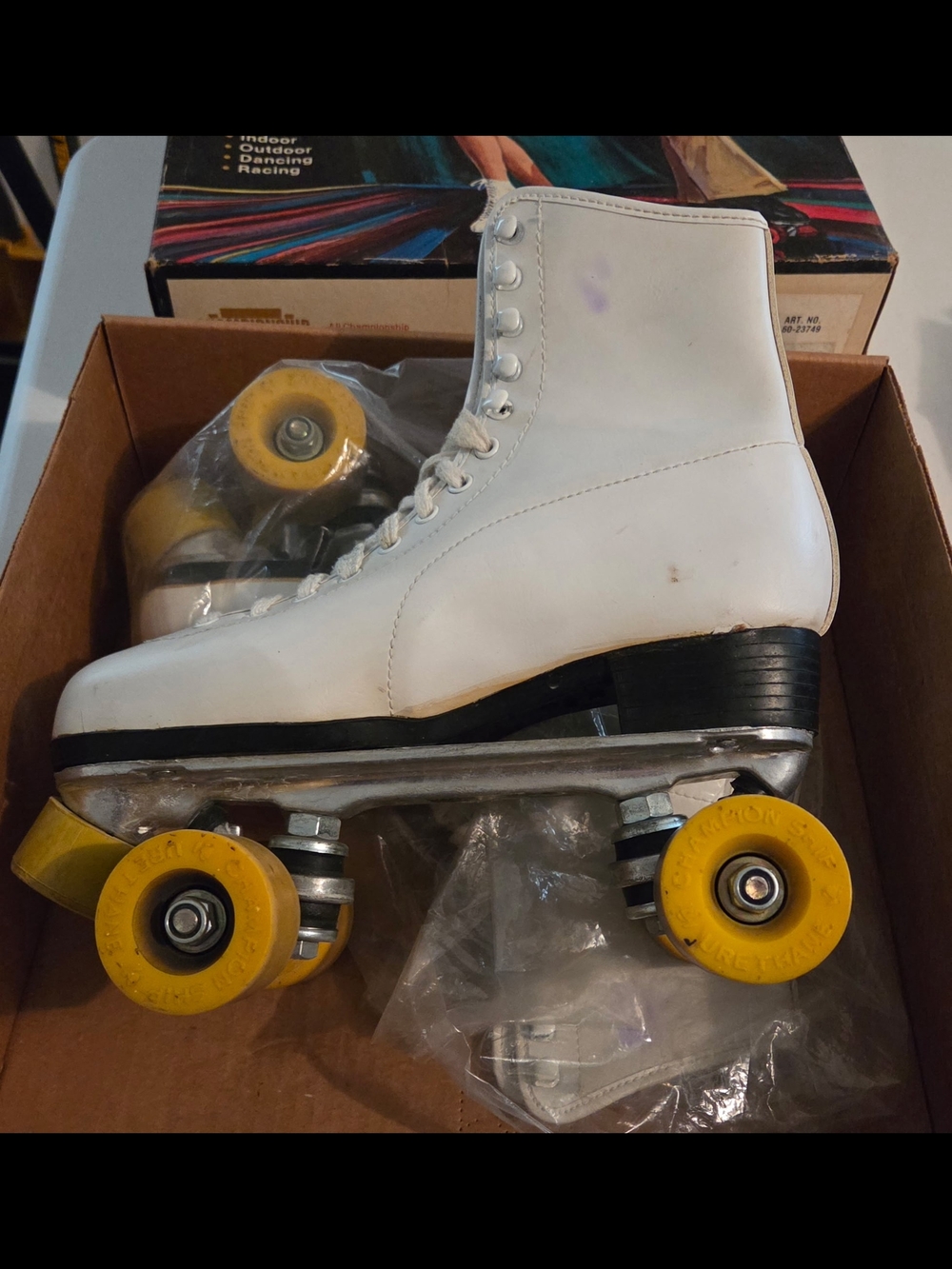 White High-Top Roller Skate with Bright Yellow Wheels
